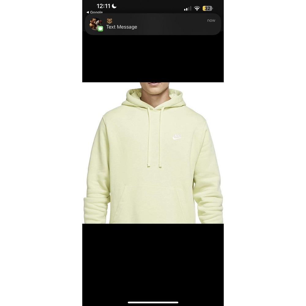 Nike Sportswear Club Fleece Long Sleeve Pullover Hoodie Sweatshirt Lemon Twist M - Picture 3 of 10